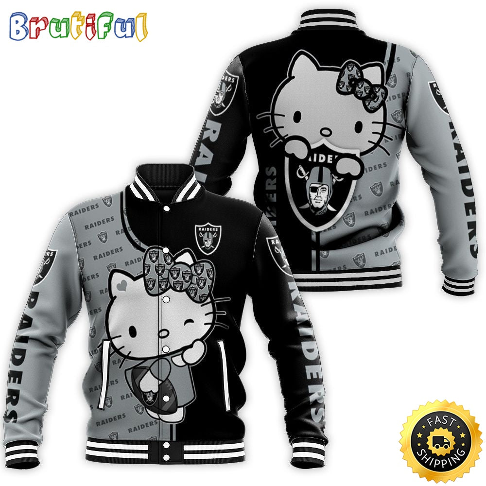 Las Vegas Raiders Baseball Jacket Hello Kitty Fan 3D Jersey
