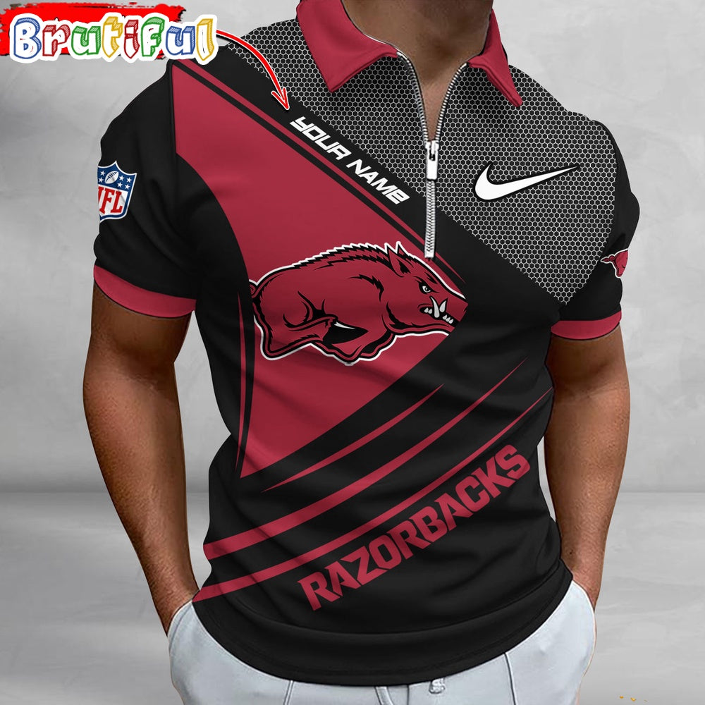 NCAA Arkansas Razorbacks Polo Shirt, Sporty Zip Polo Shirt