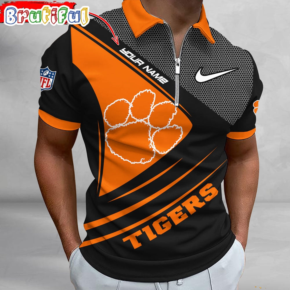 NCAA Clemson Tigers Polo Shirt, Sporty Zip Polo Shirt