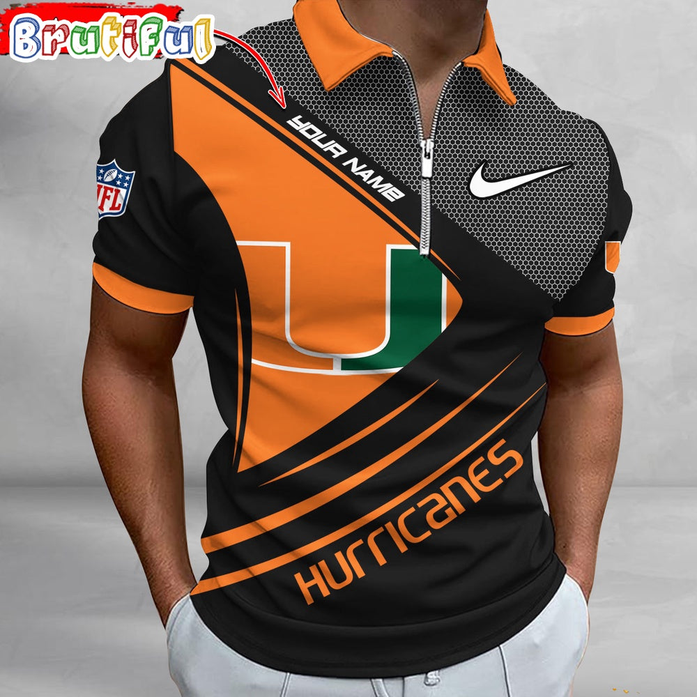 NCAA Miami Hurricanes Polo Shirt, Sporty Zip Polo Shirt