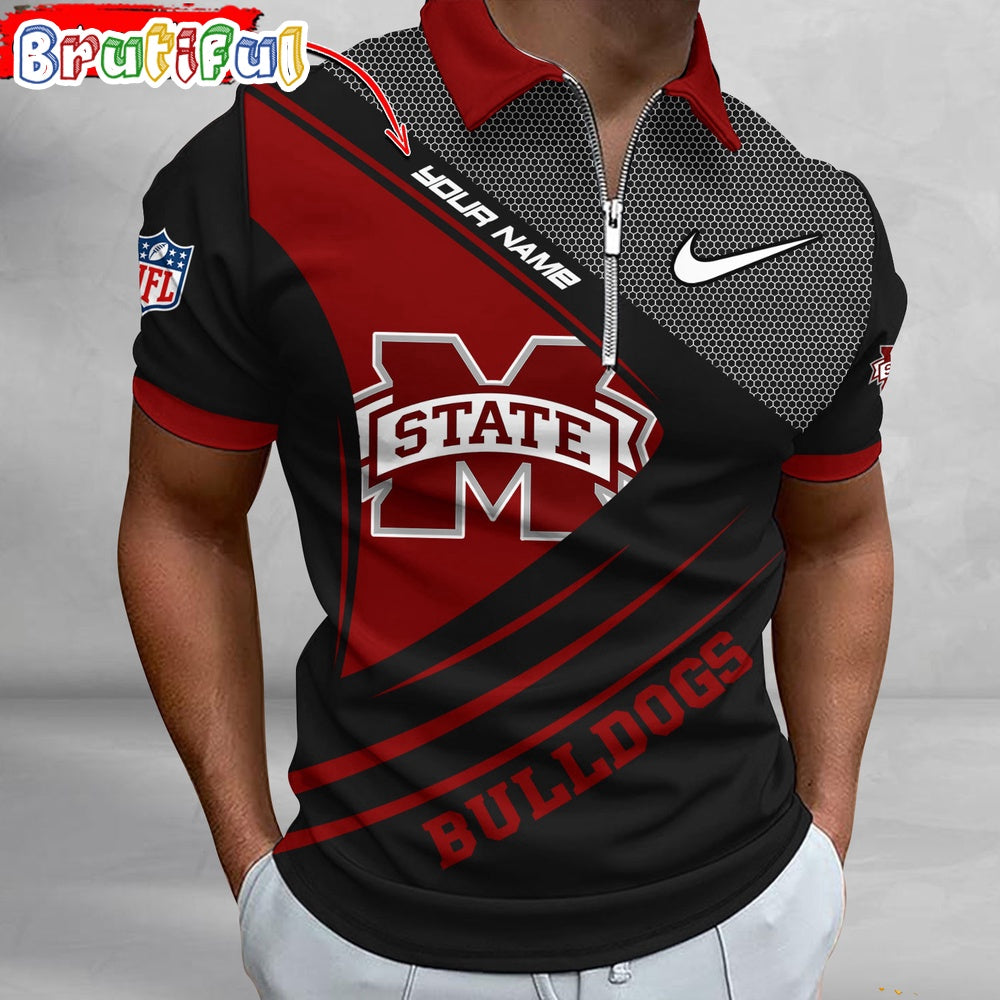 NCAA Mississippi State Bulldogs Polo Shirt, Sporty Zip Polo Shirt