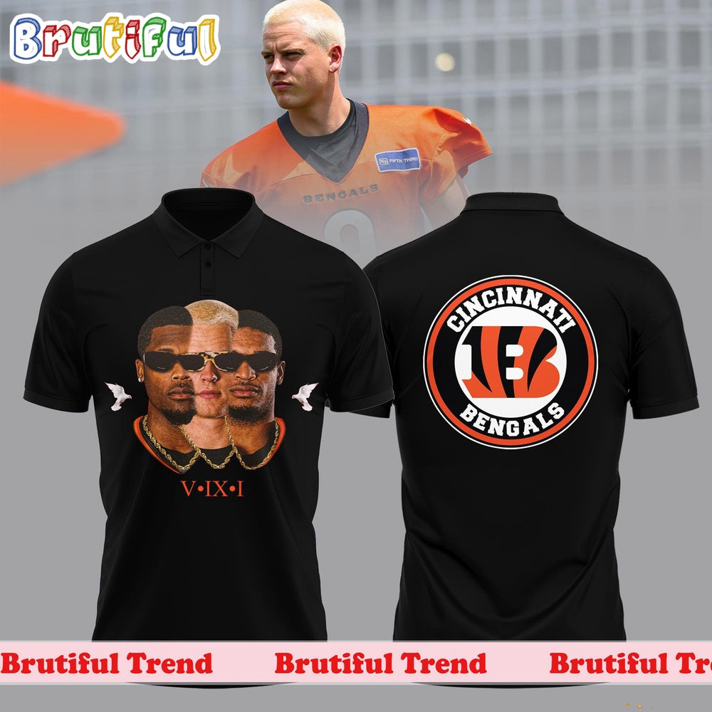 NFL Cincinnati Bengals V IX I Higgins and Joe Burrow Ja’Marr Chase Black Polo Shirt