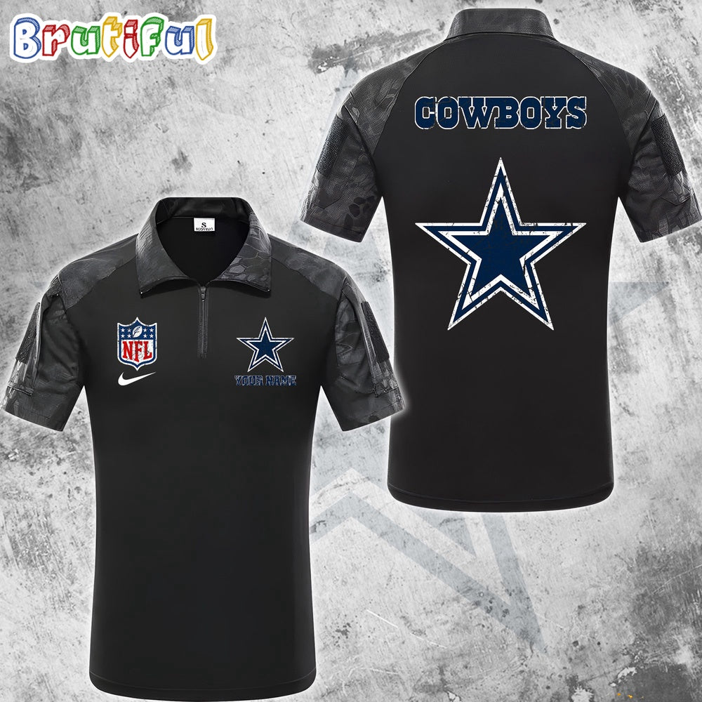 NFL Dallas Cowboys Tactical Polo Shirt, Custom Football Zip Polo Shirt