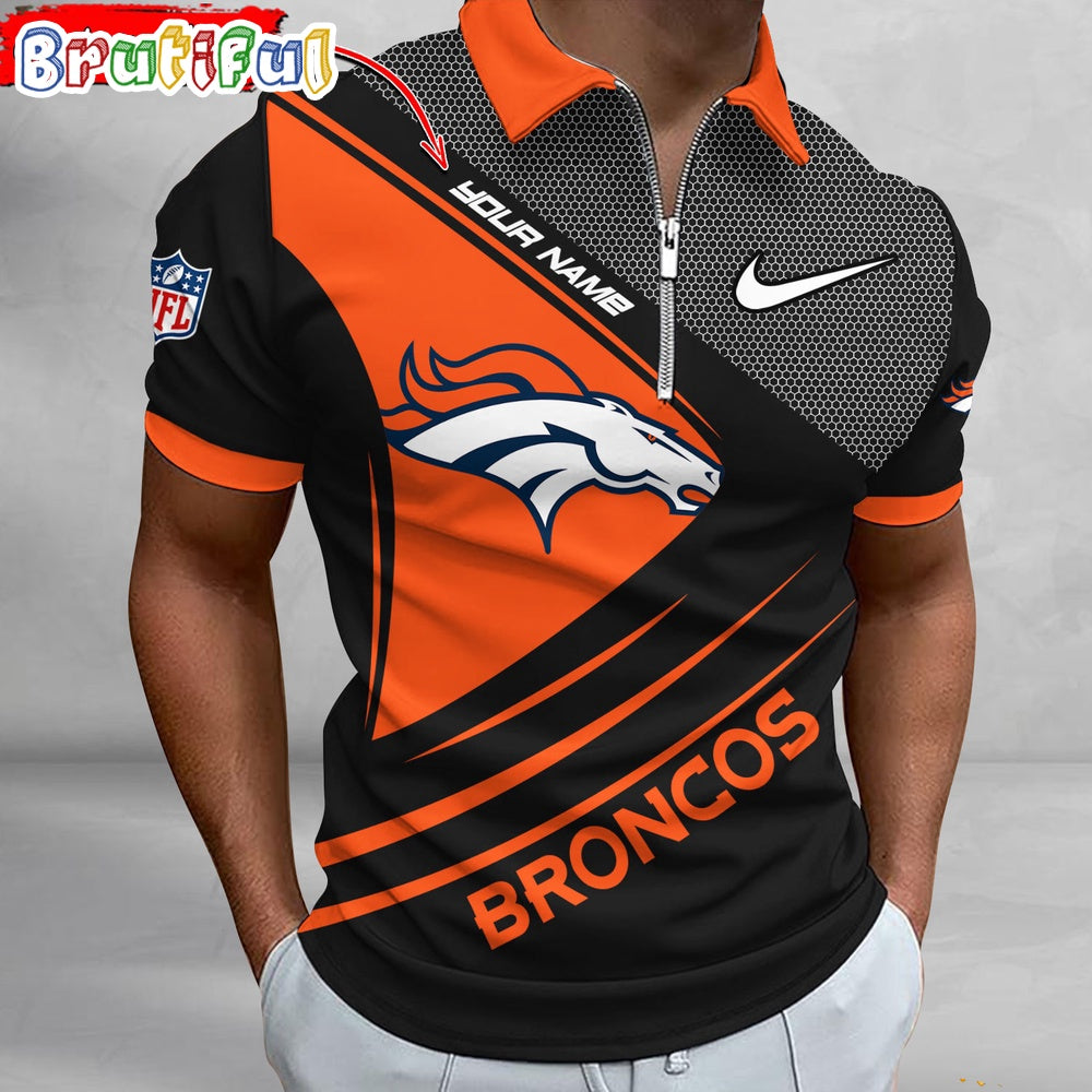NFL Denver Broncos Polo Shirt, Football Sport Zip Polo Shirt