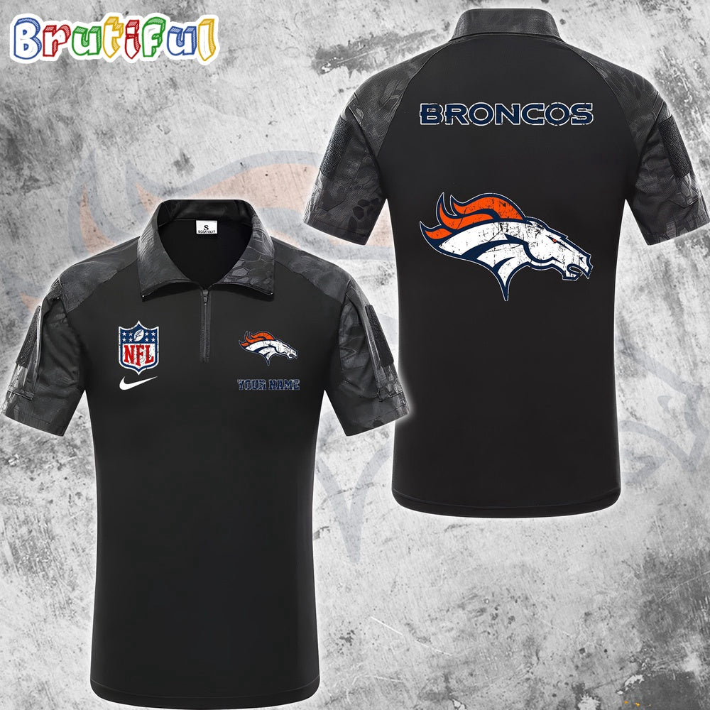 NFL Denver Broncos Tactical Polo Shirt, Custom Football Zip Polo Shirt