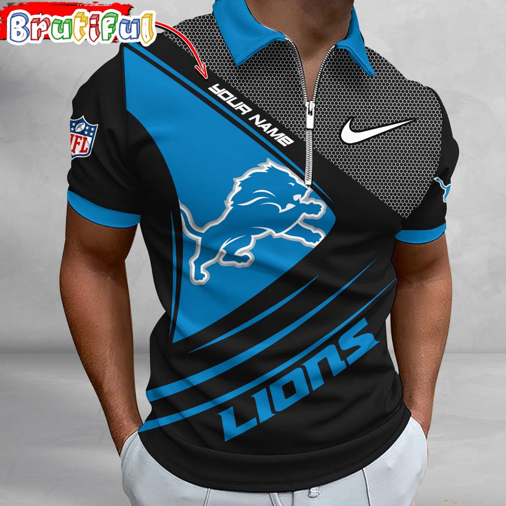 NFL Detroit Lions Polo Shirt, Football Sport Zip Polo Shirt