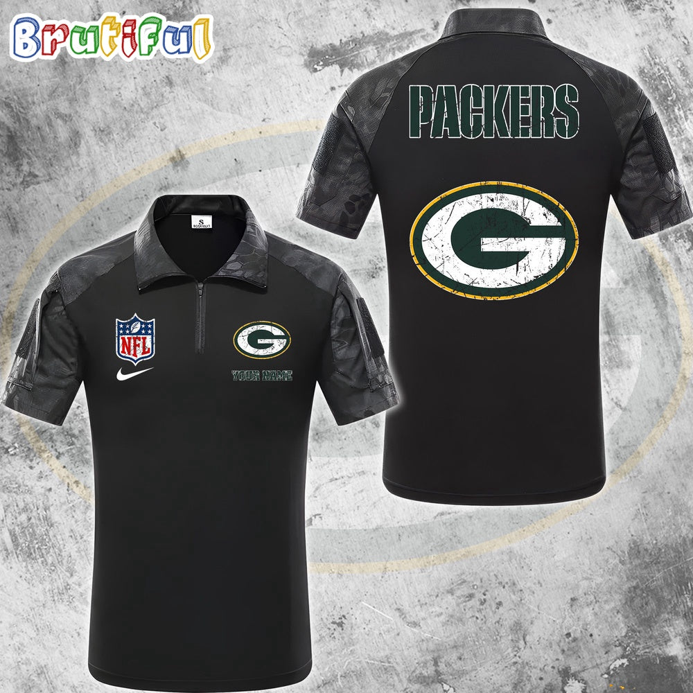NFL Green Bay Packers Tactical Polo Shirt, Custom Football Zip Polo Shirt