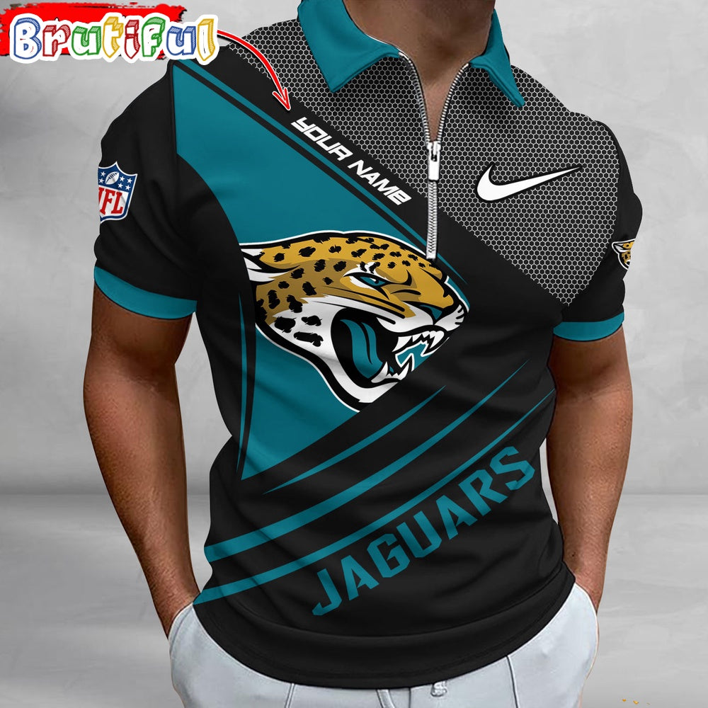 NFL Jacksonville Jaguars Polo Shirt, Football Sport Zip Polo Shirt