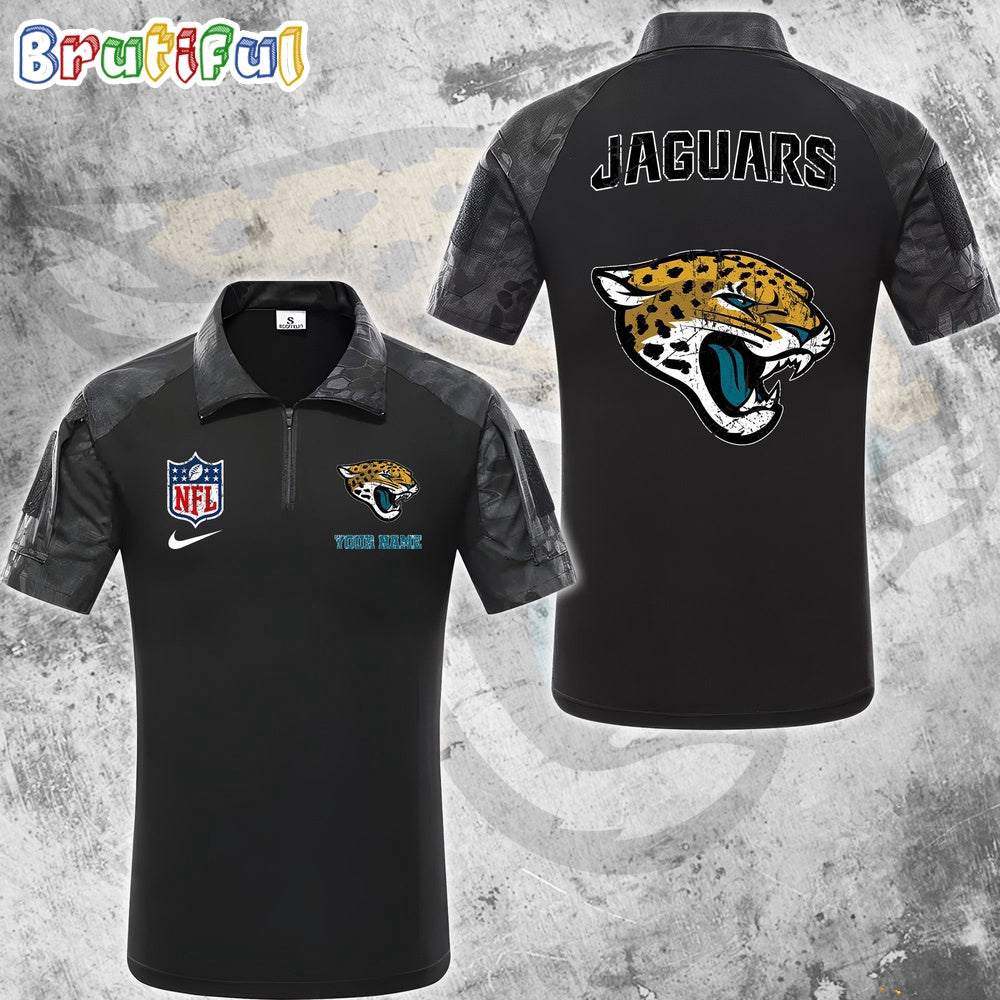 NFL Jacksonville Jaguars Tactical Polo Shirt, Custom Football Zip Polo Shirt