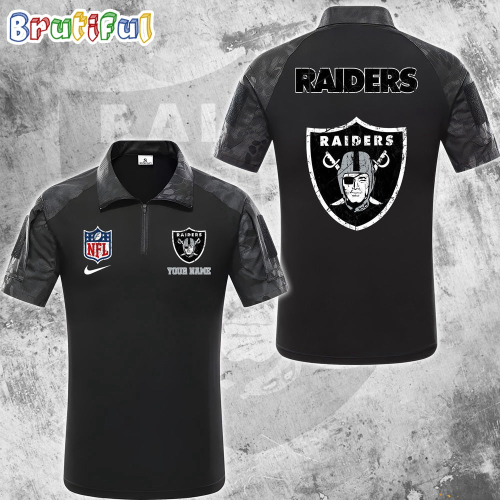 NFL Las Vegas Raiders Tactical Polo Shirt, Custom Football Zip Polo Shirt