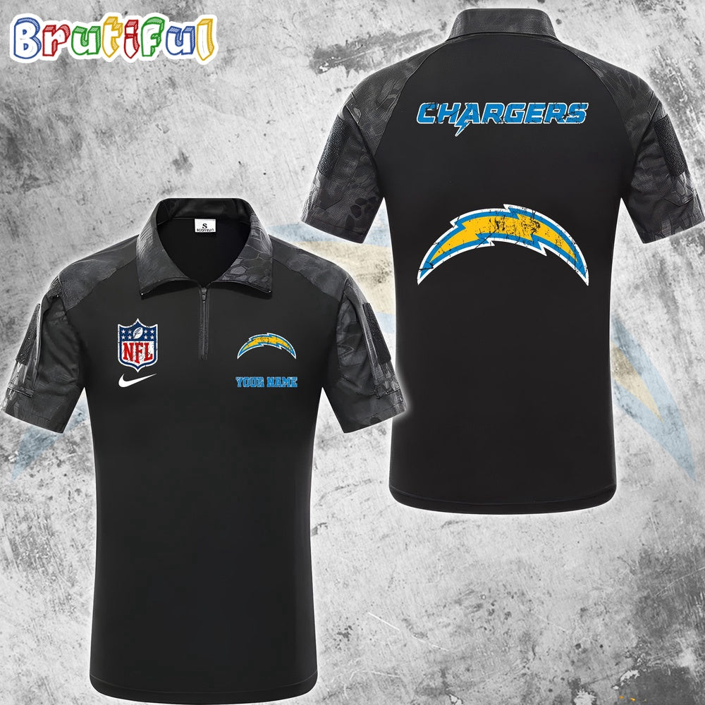 NFL Los Angeles Chargers Tactical Polo Shirt, Custom Football Zip Polo Shirt