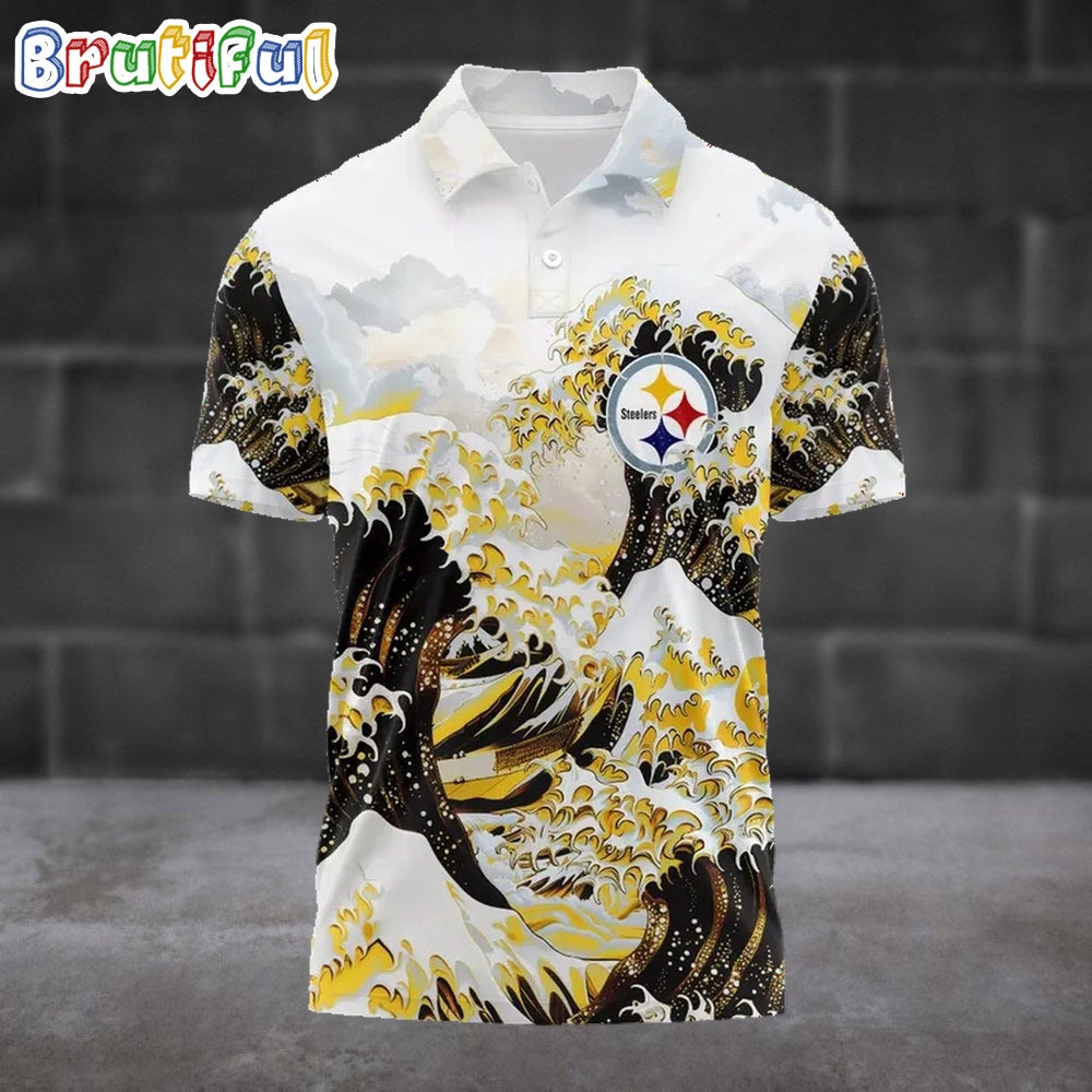 NFL Pittsburgh Steelers Football Great Wave Polo Shirt