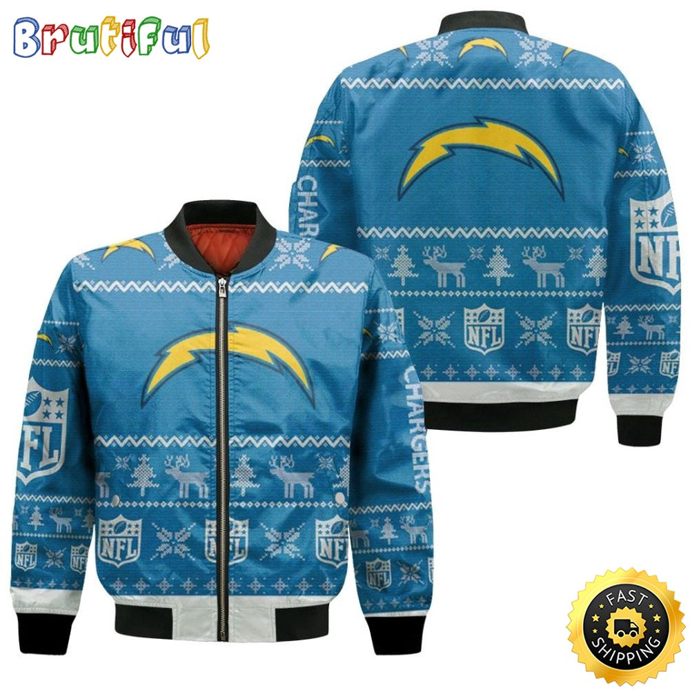 NFL Los Angeles Chargers Bomber Jacket Ugly Christmas
