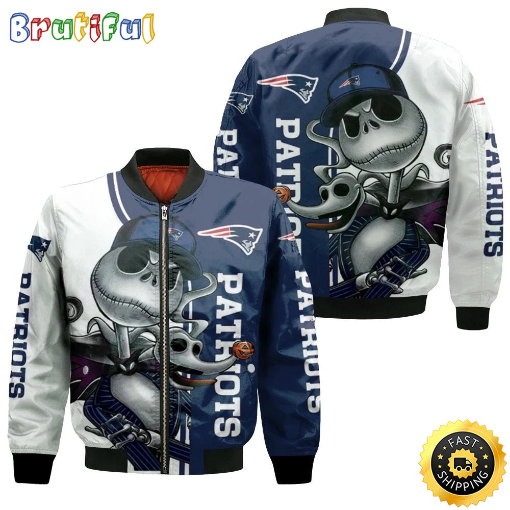 NFL New England Patriots Bomber Jacket Jack Skellington And Zero