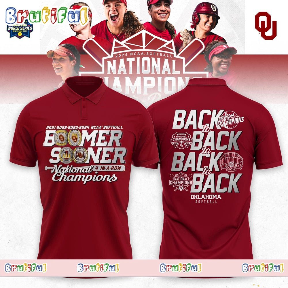 Oklahoma Sooners Four Peat 2024 NCAA Softball Women’s Champions Polo Shirt