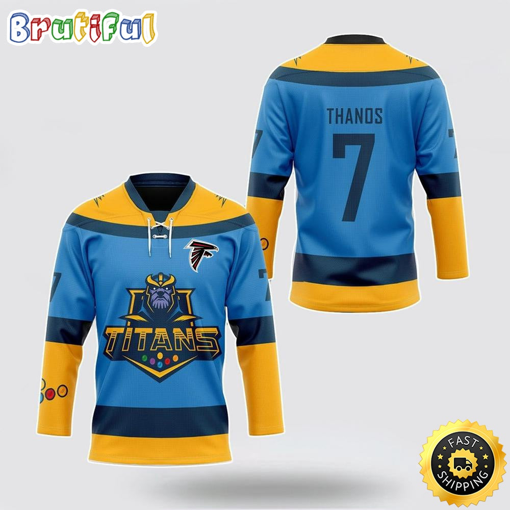 Personalized NFL Atlanta Falcons Hockey Jersey Thanos Marvel Titan Nfl Hockey Jersey For Fans