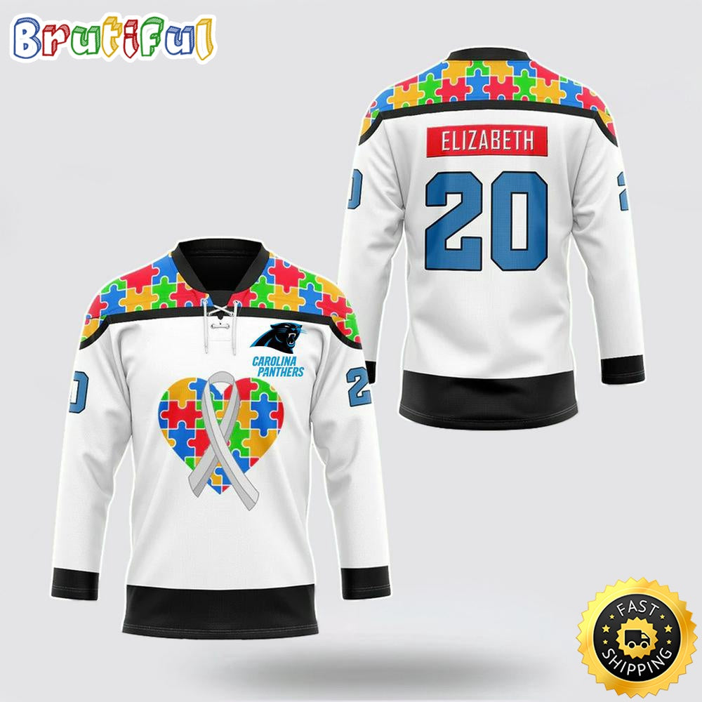 Personalized NFL Carolina Panthers Hockey Jersey Autism Awareness Nfl Hockey Jersey For Fans