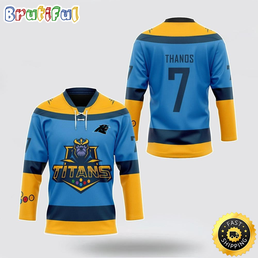 Personalized NFL Carolina Panthers Hockey Jersey Thanos Marvel Titan Nfl Hockey Jersey For Fans