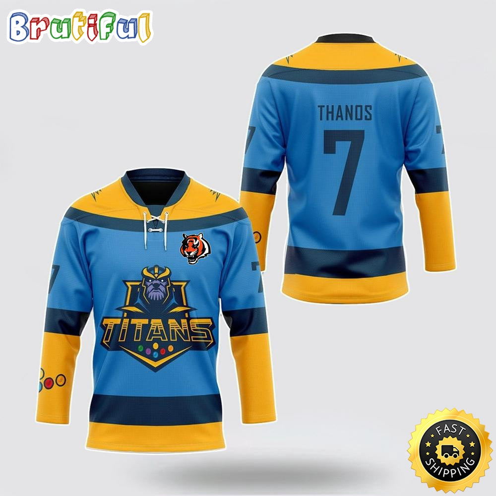 Personalized NFL Cincinnati Bengals Hockey Jersey Thanos Marvel Titan Nfl Hockey Jersey For Fans