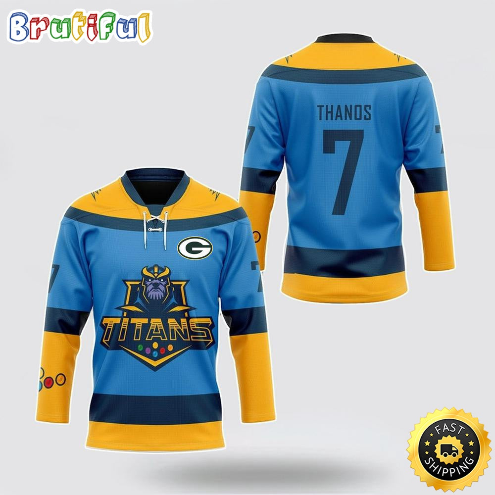 Personalized NFL Green Bay Packers Hockey Jersey Thanos Marvel Titan Nfl Hockey Jersey For Fans