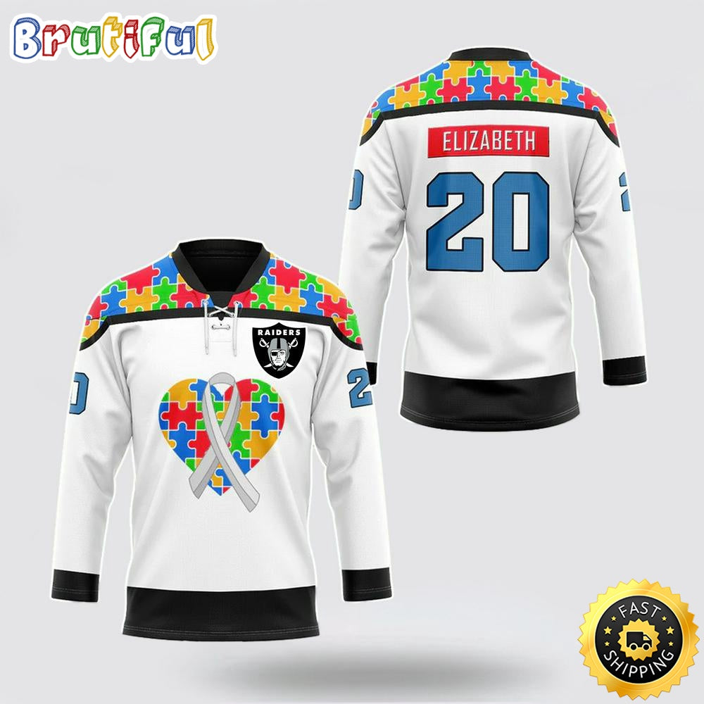 Personalized NFL Las Vegas Raiders Hockey Jersey Autism Awareness Nfl Hockey Jersey For Fans
