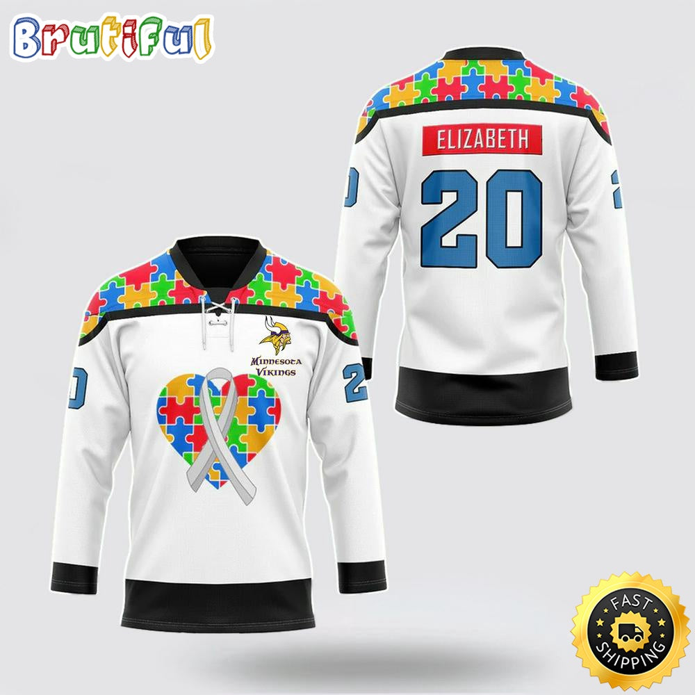 Personalized NFL Minnesota Vikings Hockey Jersey Autism Awareness Nfl Hockey Jersey For Fans