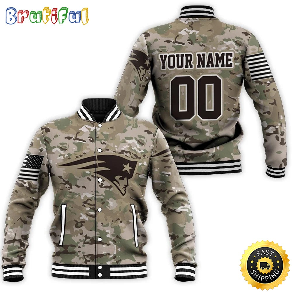 Personalized NFL New England Patriots Baseball Jacket Camouflage Veteran For Fans