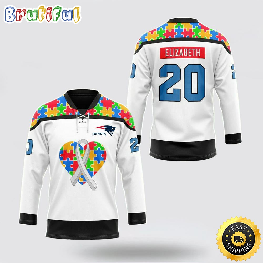 Personalized NFL New England Patriots Hockey Jersey Autism Awareness Nfl Hockey Jersey For Fans