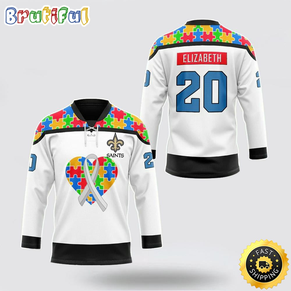 Personalized NFL New Orleans Saints Hockey Jersey Autism Awareness Nfl Hockey Jersey For Fans