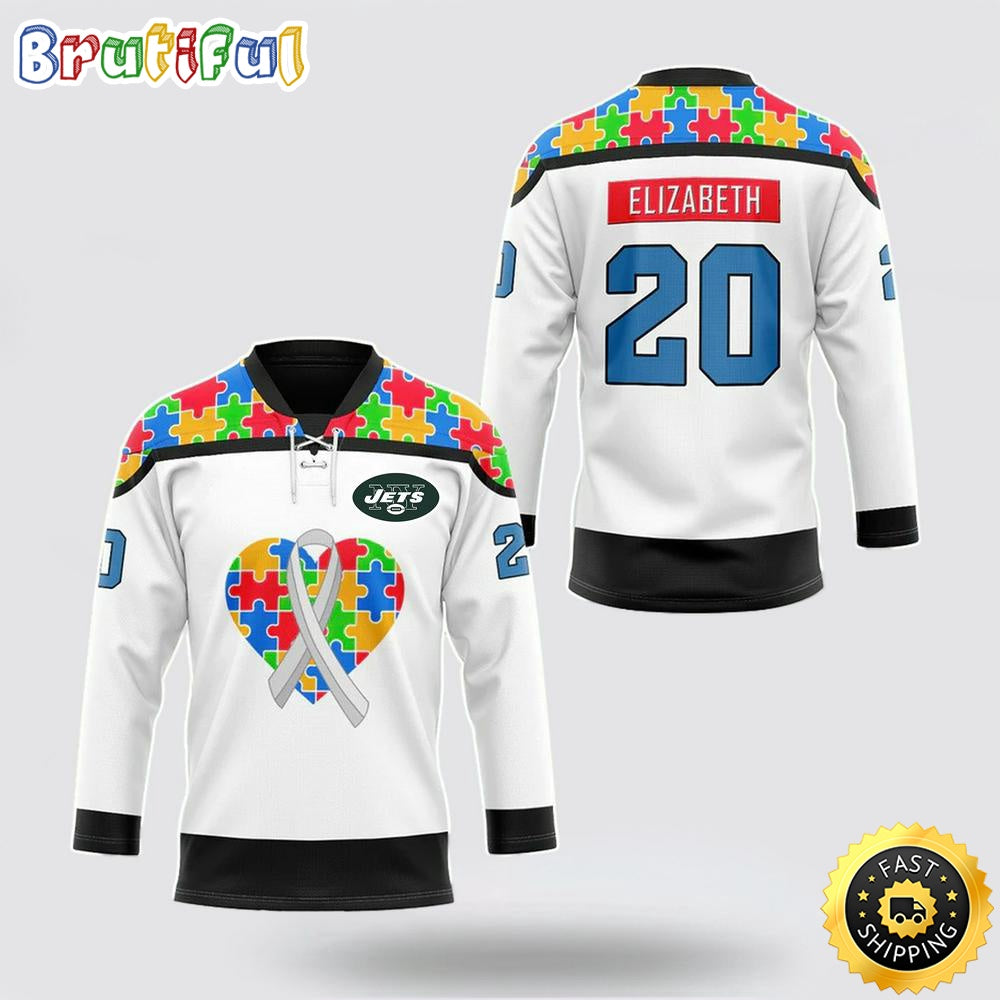 Personalized NFL New York Jets Hockey Jersey Autism Awareness Nfl Hockey Jersey For Fans