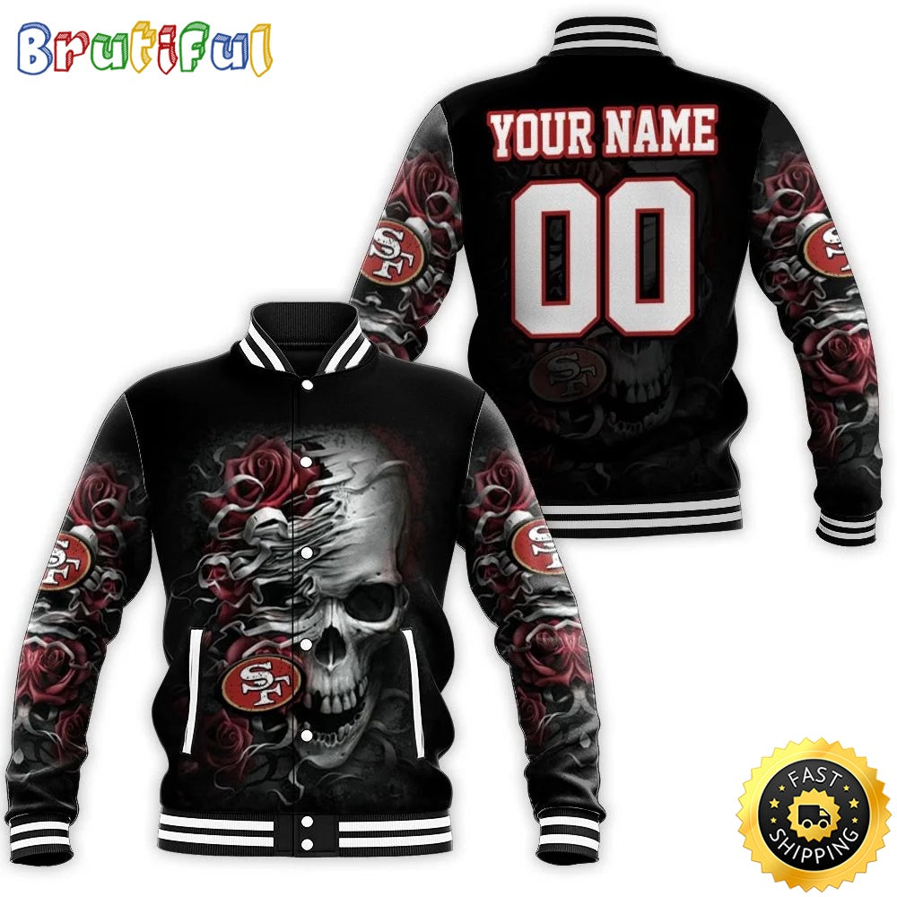 Personalized NFL San Francisco 49ers Baseball Jacket Skull Flower For Fans