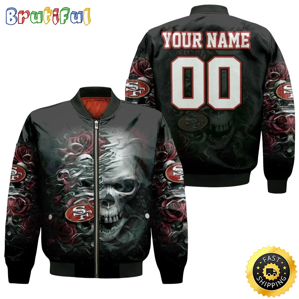 Personalized NFL San Francisco 49ers Bomber Jacket Skull Flower For Fans