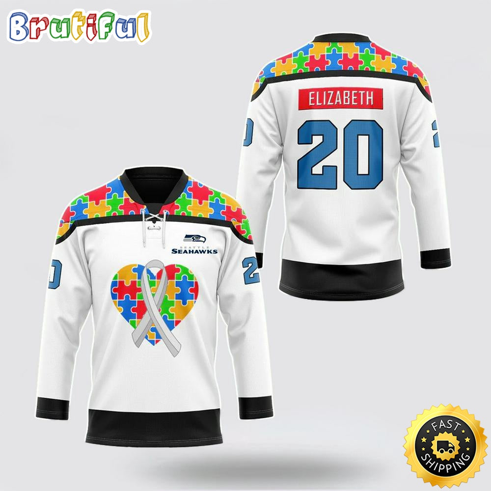 Personalized NFL Seattle Seahawks Hockey Jersey Autism Awareness Nfl Hockey Jersey For Fans