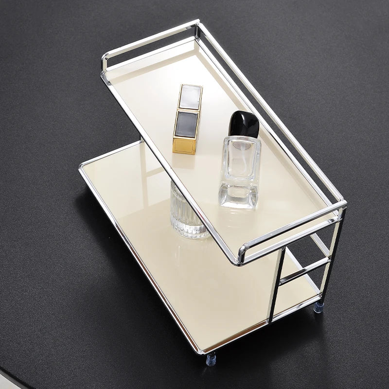 Metal Desktop Layered Storage Rack, Double-Layer Desk Organizer, Water Cup and Coffee Cup Storage Rack, Bathroom Cosmetics Organizer, Suitable for Living Room, Entryway, Kitchen, and Bathroom
