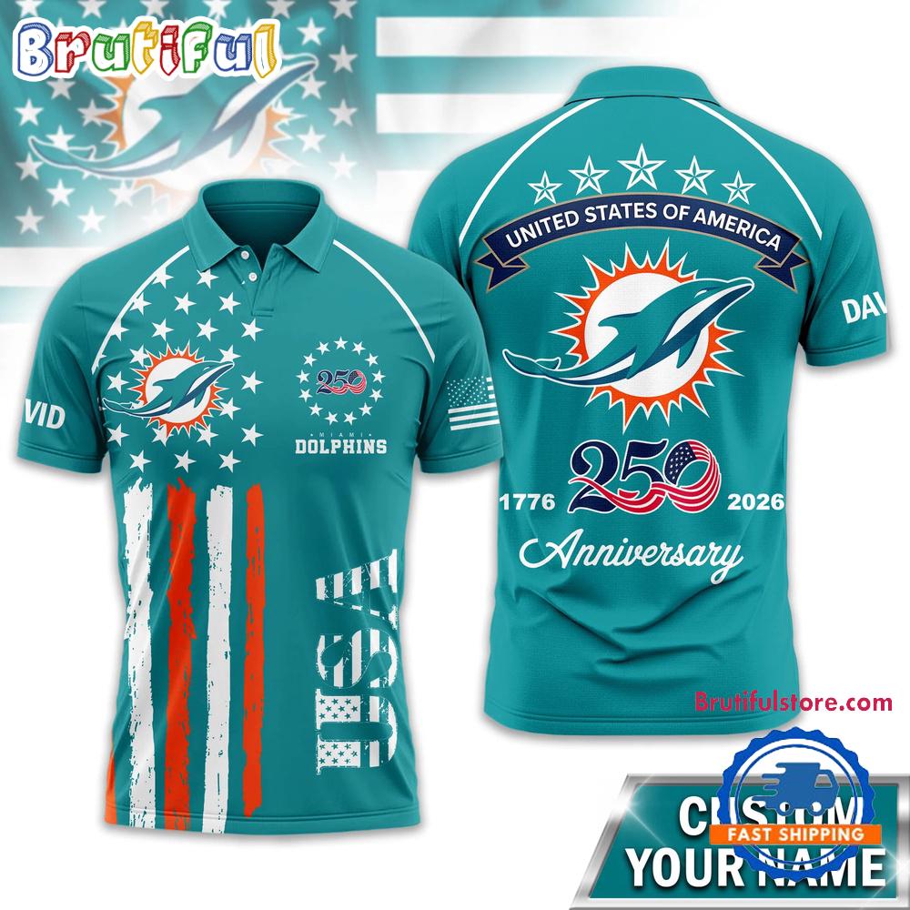 Miami Dolphins 2026 NFL American Semiquincentennial 250th Anniversary Polo Shirt