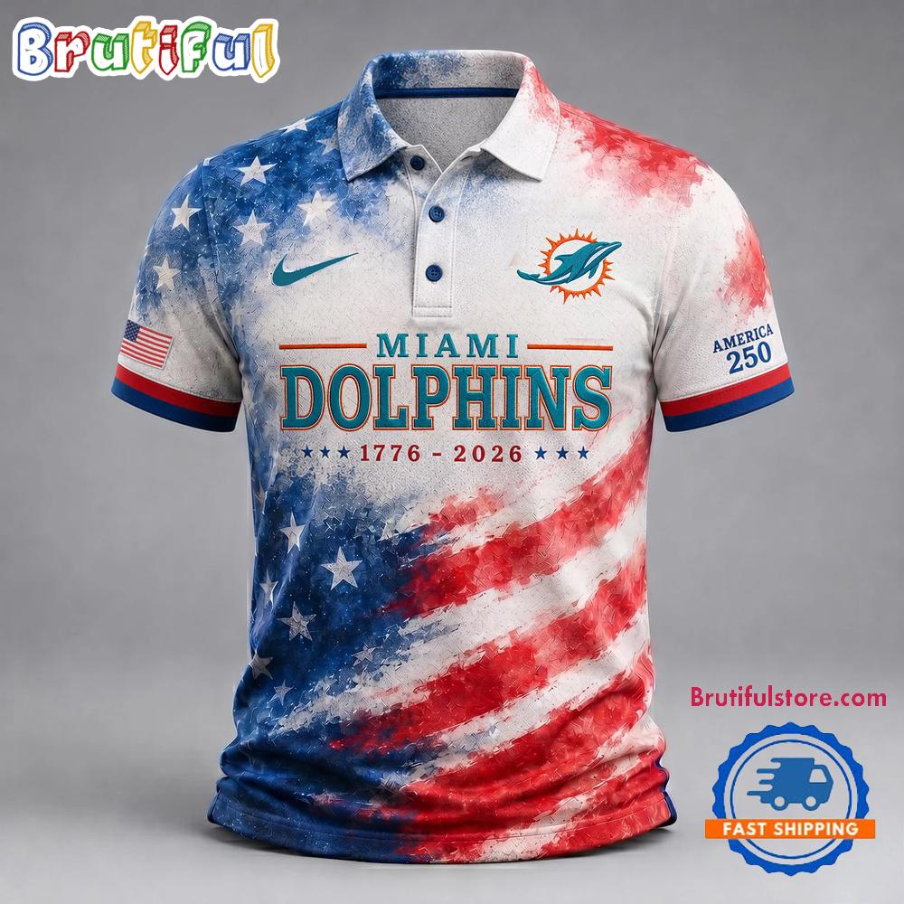 Miami Dolphins NFL America 250 Years Of Freedom 1776-2026 New Design Polo Shirt