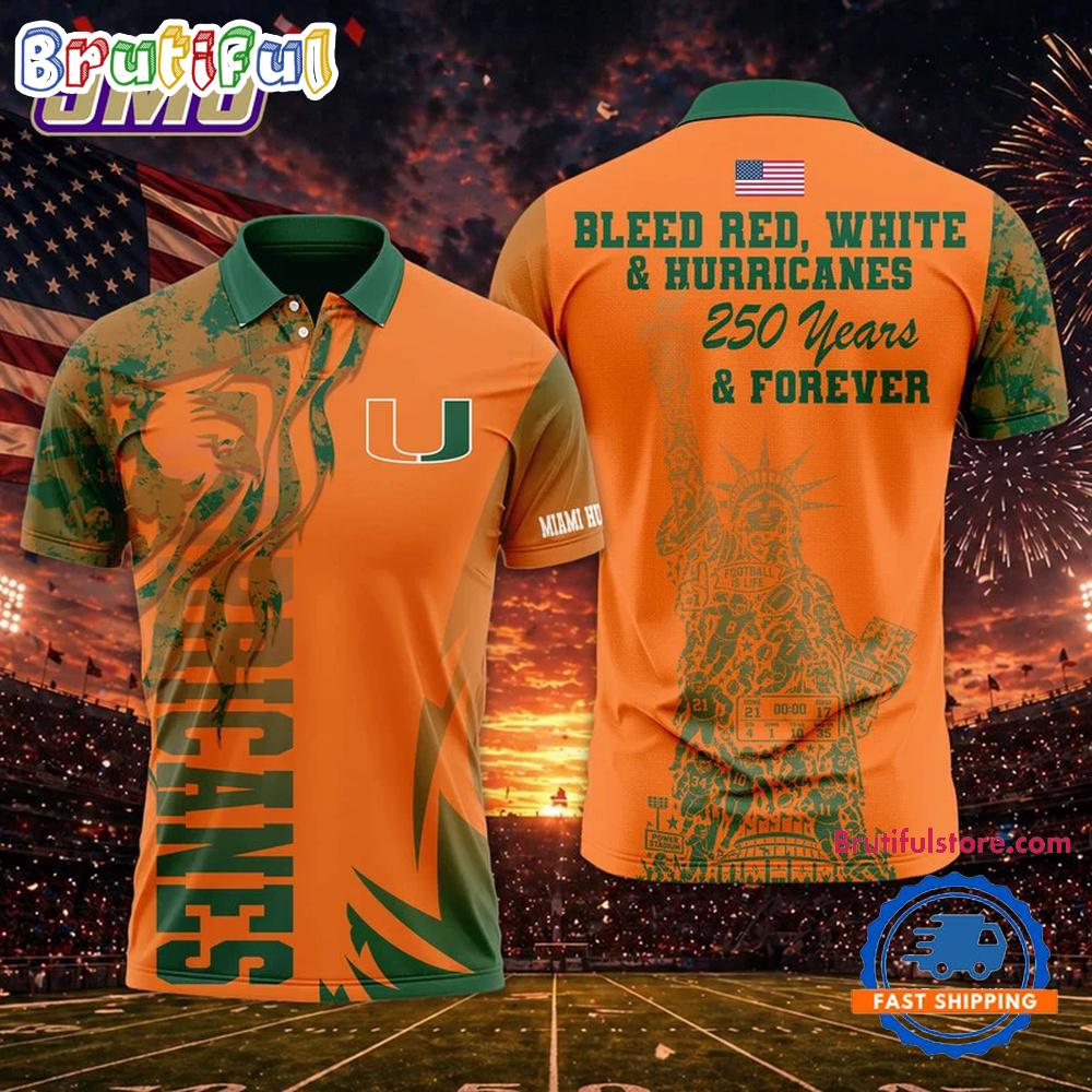 Miami Hurricanes 2026 NCAA Independance Day Design Polo Shirt