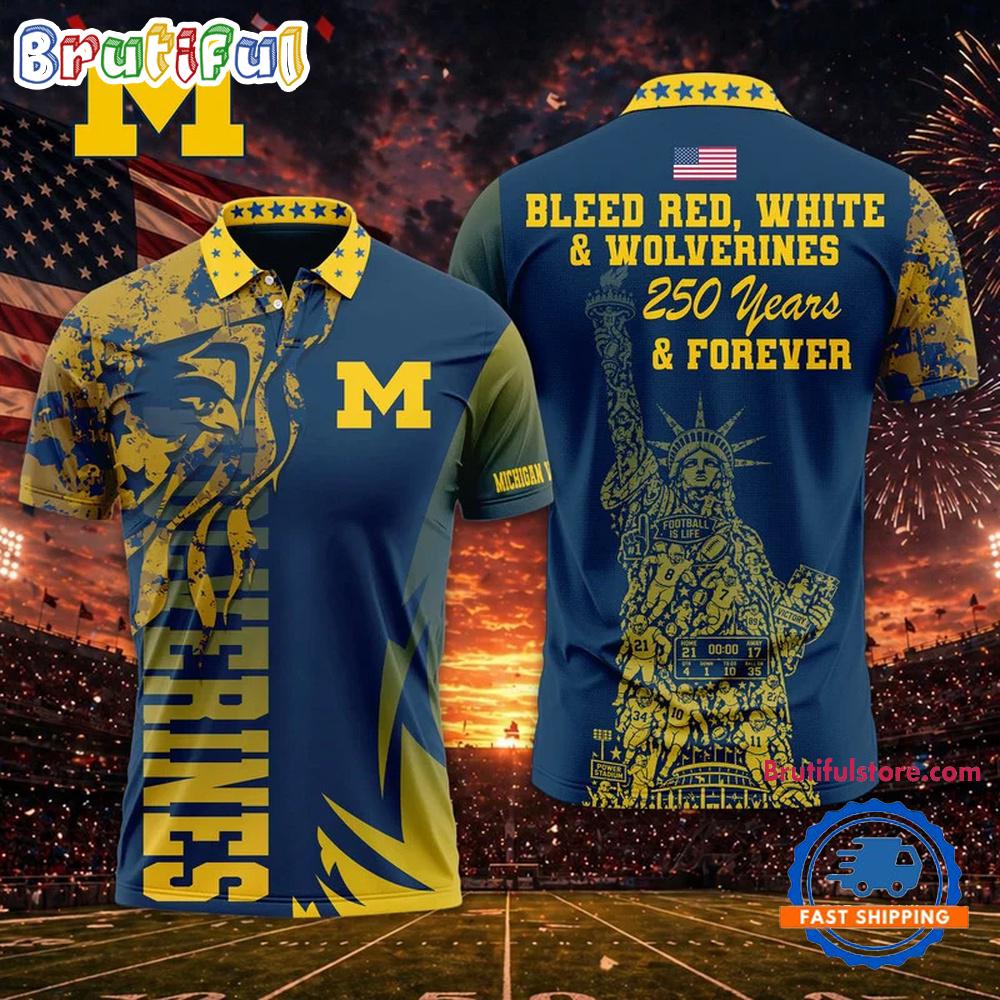 Michigan Wolverines 2026 NCAA Independance Day Design Polo Shirt