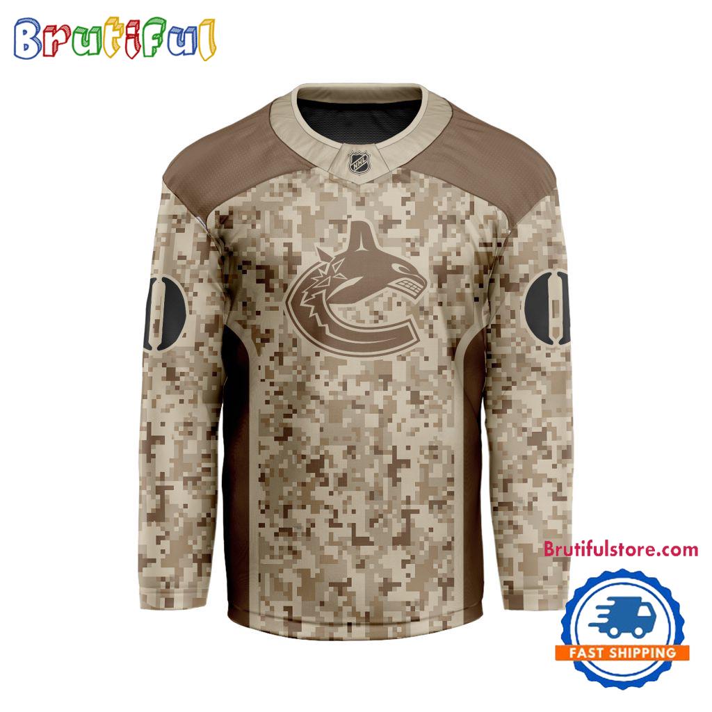 NHL Vancouver Canucks Special Veterans Military Desert Camouflage Design Hockey Jersey