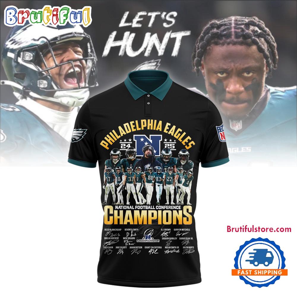 Super Bowl LIX 2025 Philadelphia Eagles Team Player Graphics Design Black Polo Shirt