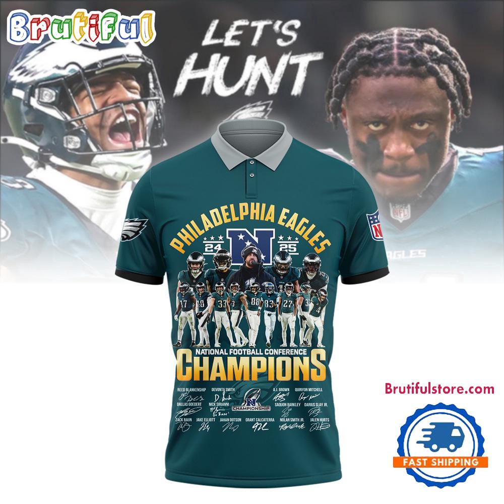 Super Bowl LIX 2025 Philadelphia Eagles Team Player Graphics Design Green Polo Shirt